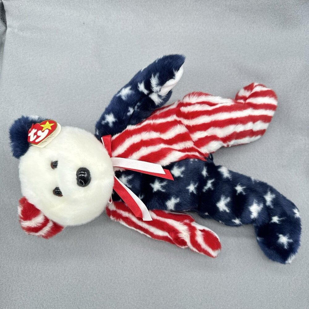Patriotic Teddy Bear Red White Blue Spangle 1999 14" Vtg TY  Plush Stuffed Toy - Picture 3 of 9